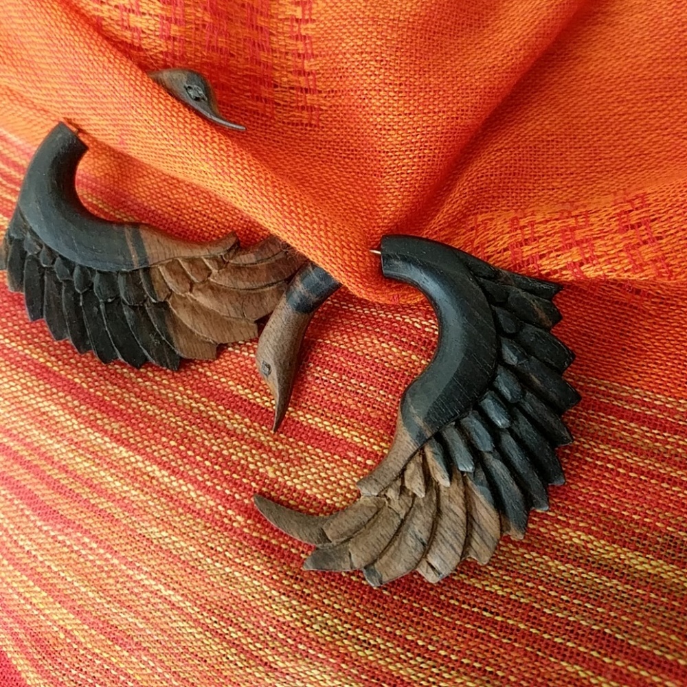 Hand Carved Wooden Swan Earrings